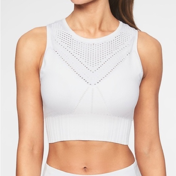 Athleta Trophy Seamless Sports Bra Bralette White Ribbed Perforated Small - Picture 1 of 5